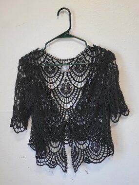 Filo Women's Black Crochet Open Front Cardigan Cover Up
